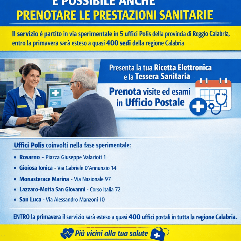 POSTE ITALIANE: NEGLI UFFICI POSTALI È POSSIBILE ANCHE PRENOTARE LE PRESTAZIONI&nbsp;SANITARIE