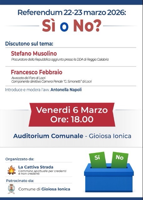 A Gioiosa Ionica un incontro di confronto sul Referendum del 22 e 23&nbsp;Marzo