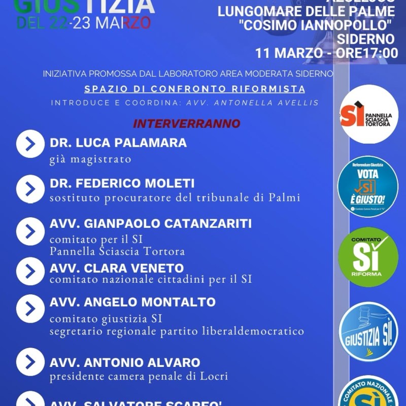 Referendum Giustizia: a Siderno un incontro pubblico per approfondire le ragioni del&nbsp;SÌ